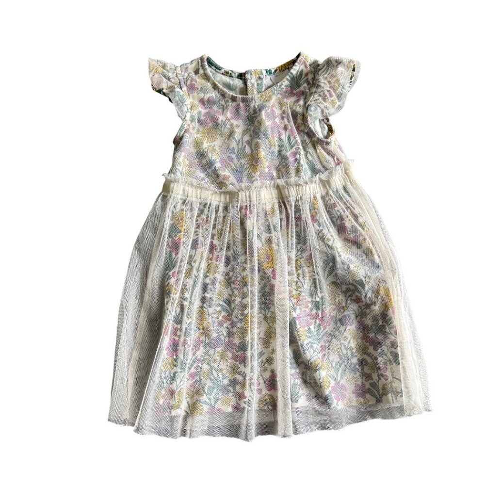 Hanna Andersson Daisy Dress Girls Size 4 Pink White Floral Lined Mesh Ruffle